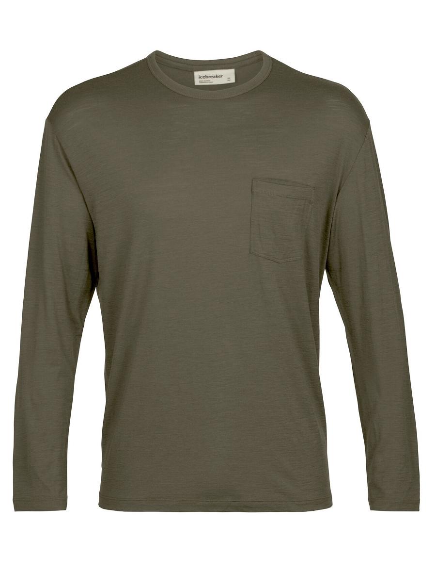 Icebreaker Merino Granary Pocket T-Shirt Férfi Long Sleeve Olivazöld | HU 1238MQZA